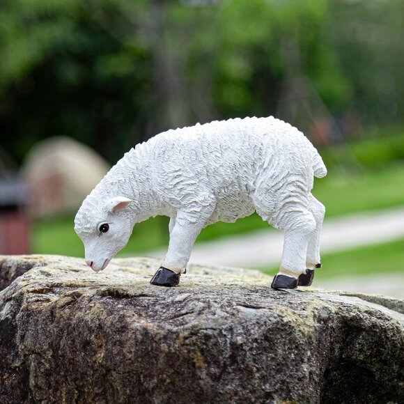White Resin Grass-eating Lamb Figurine Statue Decorative Animal Sculpture - Picture 4 of 6